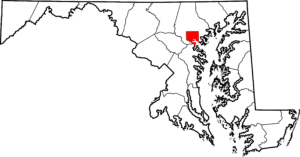 map of maryland with baltimore in red